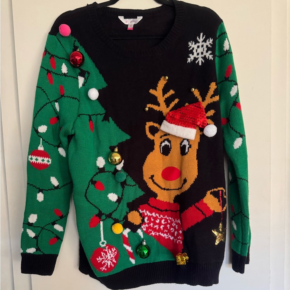 Ugly Christmas Sweater Rudolph Reindeer Jingle Bells No Boundaries XXL 2X